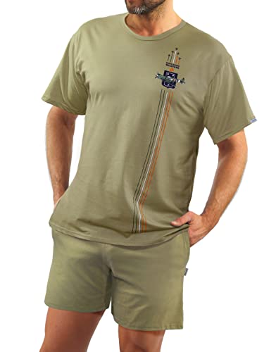 sesto senso Herren Schlafanzug Kurz Militär Baumwolle Pyjama Kurzarm Kurze Hose Zweiteilig Set Tarnfarbe XL Oliwka Olive 7538 von sesto senso