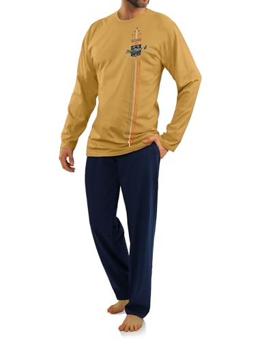 sesto senso Herren Schlafanzug Lang Baumwolle Militär Pyjama Langarm Lange Pyjamahose Set Nachtwäsche 3XL 7542 Senffarbe von sesto senso