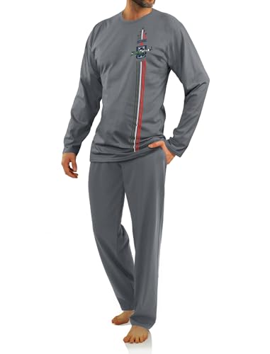 sesto senso Herren Schlafanzug Lang Baumwolle Militär Pyjama Langarm Lange Pyjamahose Set Nachtwäsche 4XL 2404 Graphit von sesto senso