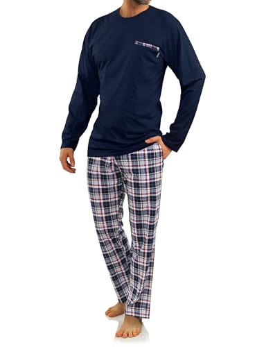 sesto senso Herren Schlafanzug Lang Baumwolle Pyjama Langarm Shirt Pyjamahose mit Tasche 4XL Granat 2188-06 Dunkel Blau von sesto senso