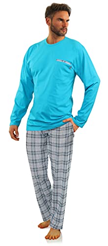 sesto senso Herren Schlafanzug Lang Baumwolle Pyjama Langarm Shirt Pyjamahose mit Tasche 4XL Turkus 2379-27 Türkis von sesto senso