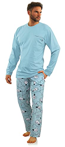 sesto senso Herren Schlafanzug Lang Baumwolle Pyjama Langarm Shirt Pyjamahose mit Tasche L Birne 2431-6 Türkis von sesto senso