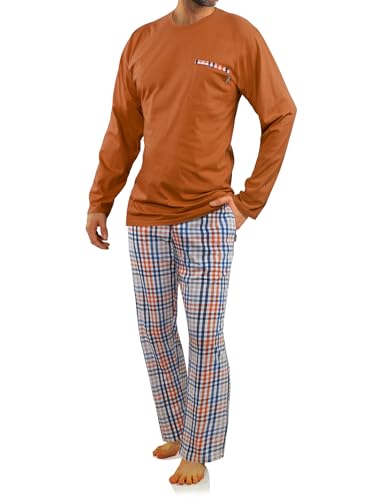 sesto senso Herren Schlafanzug Lang Baumwolle Pyjama Langarm Shirt Pyjamahose mit Tasche M Carmel 2527-04 Braun von sesto senso