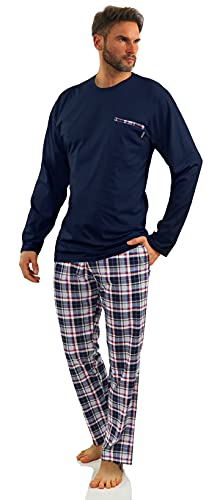 sesto senso Herren Schlafanzug Lang Baumwolle Pyjama Langarm Shirt Pyjamahose mit Tasche M Granat 2188-06 Dunkel Blau von sesto senso