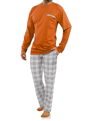 sesto senso Herren Schlafanzug Lang Baumwolle Pyjama Langarm Shirt Pyjamahose mit Tasche M Orange 2379-29 von sesto senso
