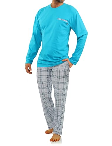 sesto senso Herren Schlafanzug Lang Baumwolle Pyjama Langarm Shirt Pyjamahose mit Tasche M Turkus 2379-27 Türkis von sesto senso