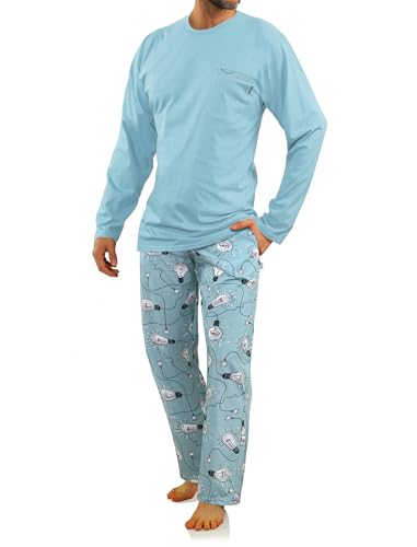sesto senso Herren Schlafanzug Lang Baumwolle Pyjama Langarm Shirt Pyjamahose mit Tasche XXL Birne 2431-6 Türkis von sesto senso
