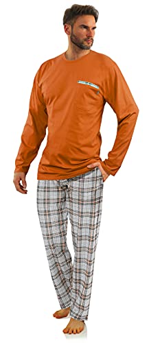 sesto senso Herren Schlafanzug Lang Baumwolle Pyjama Langarm Shirt Pyjamahose mit Tasche XXL Orange 2379-29 von sesto senso