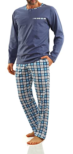 sesto senso Herren Schlafanzug Lang Baumwolle Pyjama Langarm Shirt mit Tasche Pyjamahose Zweiteilig Set Bunt Nachtwäsche 3XL Jeans von sesto senso