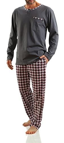 sesto senso Herren Schlafanzug Lang Baumwolle Pyjama Langarm Shirt mit Tasche Pyjamahose Zweiteilig Set Bunt Nachtwäsche 4XL Graphit von sesto senso