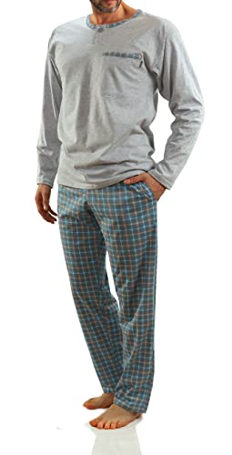 sesto senso Herren Schlafanzug Lang Baumwolle Pyjama Langarm Shirt mit Tasche Pyjamahose Zweiteilig Set Bunt Nachtwäsche 4XL Melange von sesto senso