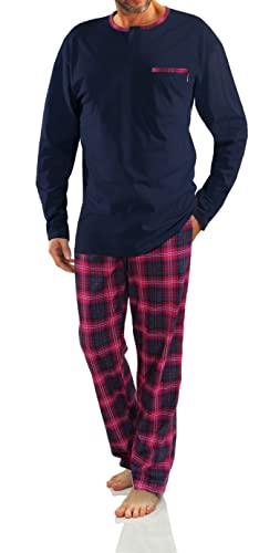 sesto senso Herren Schlafanzug Lang Baumwolle Pyjama Langarm Shirt mit Tasche Pyjamahose Zweiteilig Set Bunt Nachtwäsche L 2576/21 Purpur Rosa von sesto senso