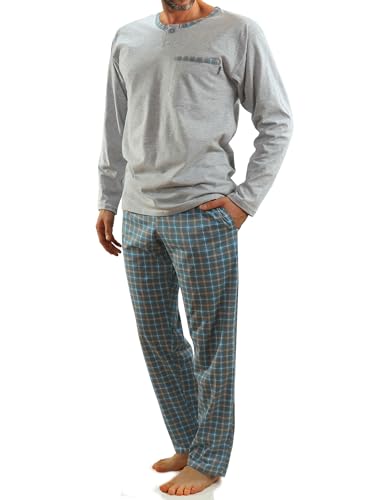 sesto senso Herren Schlafanzug Lang Baumwolle Pyjama Langarm Shirt mit Tasche Pyjamahose Zweiteilig Set Bunt Nachtwäsche L Melange von sesto senso