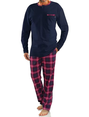 sesto senso Herren Schlafanzug Lang Baumwolle Pyjama Langarm Shirt mit Tasche Pyjamahose Zweiteilig Set Bunt Nachtwäsche XL 2576/21 Purpur Rosa von sesto senso