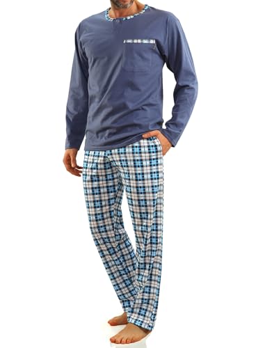 sesto senso Herren Schlafanzug Lang Baumwolle Pyjama Langarm Shirt mit Tasche Pyjamahose Zweiteilig Set Bunt Nachtwäsche XL Jeans von sesto senso