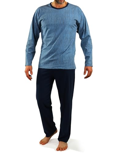sesto senso Herren Schlafanzug Lang Pyjama 100% Baumwolle Langarm Shirt mit Tasche Pyjamahose Zweiteilig Set Nachtwäsche Dunkelblau Navy blau Fischgrätmuster L 07 Granat von sesto senso