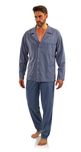 sesto senso Herren Schlafanzug Lang Pyjama Knopfleiste 100% Baumwolle Knöpfe Langarm Shirt Taschen Pyjamahose Zweiteilig Set Nachtwäsche 4XL Anker Jeans von sesto senso