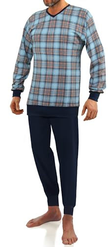sesto senso Herren Schlafanzug Lang mit Bündchen v Ausschnitt Baumwolle Kariert 2576/41 L von sesto senso