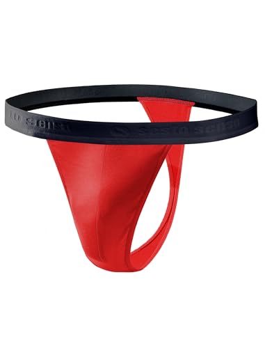 sesto senso Herren String Baumwolle Thong Slips 1er Pack Tanga Sport G-String L Rot von sesto senso