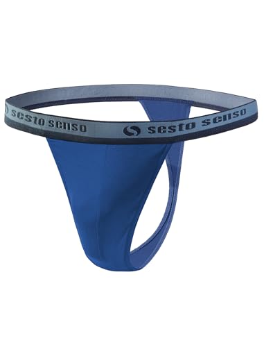 sesto senso Herren String Baumwolle Thong Slips 1er Pack Tanga Sport G-String S Dunkelblau von sesto senso