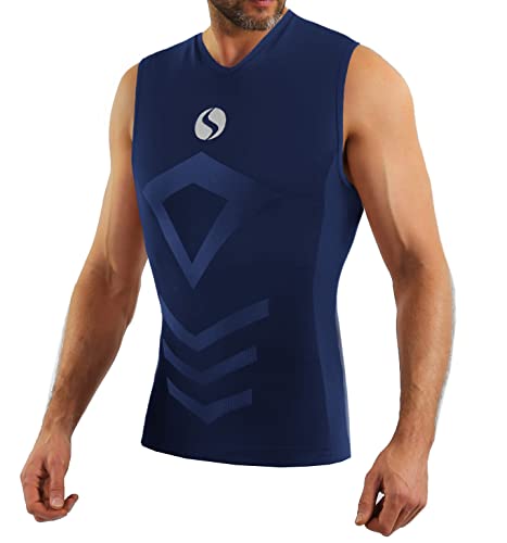 sesto senso Herren Tank Top v Ausschnitt Sport Unterhemd ThermoSport Unterhemd ärmellos Unterwäsche Unterziehshirt L/XL Navy Blue dunkelblau von sesto senso