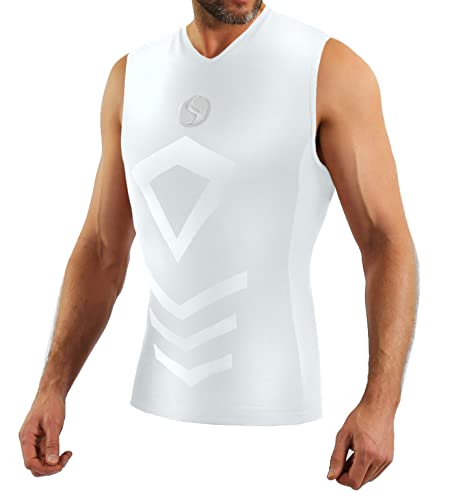 sesto senso Herren Tank Top v Ausschnitt Sport Unterhemd ThermoSport Unterhemd ärmellos Unterwäsche Unterziehshirt L/XL Weiss White weiß von sesto senso