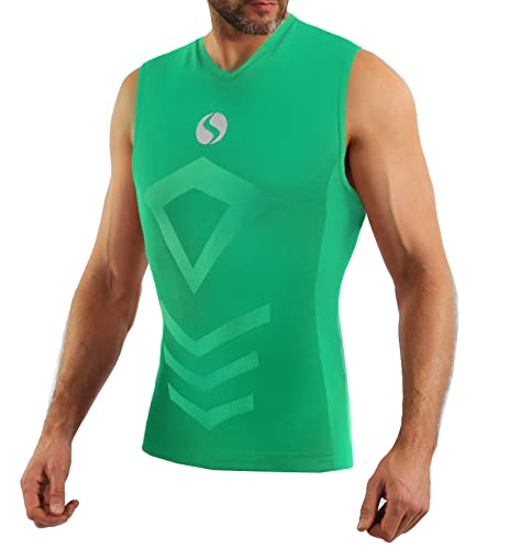 sesto senso Herren Tank Top v Ausschnitt Sport Unterhemd ThermoSport Unterhemd ärmellos Unterwäsche Unterziehshirt S/M Green Grün von sesto senso