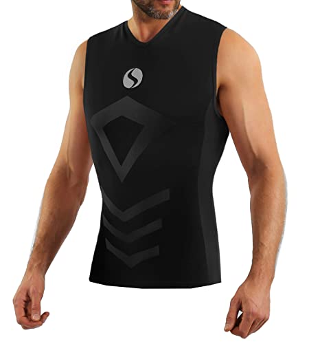 sesto senso Herren Tank Top v Ausschnitt Sport Unterhemd ThermoSport Unterhemd ärmellos Unterwäsche Unterziehshirt S/M Nero Black Schwarz von sesto senso