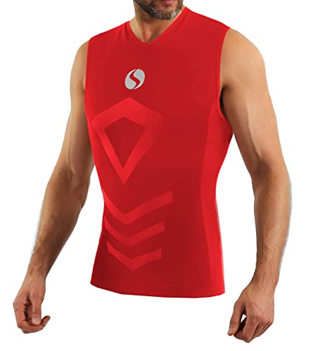 sesto senso Herren Tank Top v Ausschnitt Sport Unterhemd ThermoSport Unterhemd ärmellos Unterwäsche Unterziehshirt S/M Red Rot von sesto senso