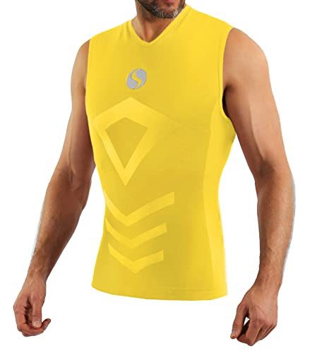 sesto senso Herren Tank Top v Ausschnitt Sport Unterhemd ThermoSport Unterhemd ärmellos Unterwäsche Unterziehshirt S/M Yellow Gelb von sesto senso