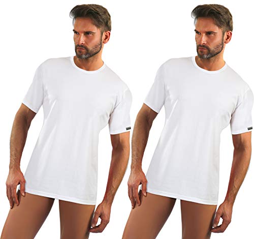 sesto senso Herren Unterhemd Rundhals 2er Pack Baumwolle T-Shirt Kurzarm 2pack XXL Weiß von sesto senso