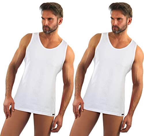 sesto senso Herren Unterhemd Tank Top Rundhals 2er Pack Achselshirt Baumwolle 2pack L Weiß von sesto senso