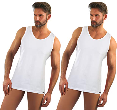 sesto senso Herren Unterhemd Tank Top Rundhals 2er Pack Achselshirt Baumwolle 2pack XL Weiß von sesto senso