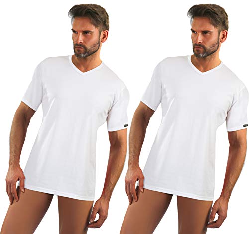 sesto senso Herren Unterhemd V-Ausschnitt 2er Pack Baumwolle T-Shirt Kurzarm 2pack XXL Weiß von sesto senso