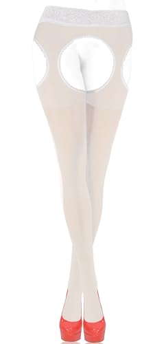 sesto senso Hosenträger Strumpfhose mit offenem Schritt 15 Den Spitze Strumpfband Gürtel Strümpfe XL White von sesto senso