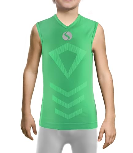 sesto senso Kind Junge Tank Top v Ausschnitt Sport Unterhemd Thermo ärmellos Unterwäsche Unterziehshirt 2XS/XS Green Grün von sesto senso