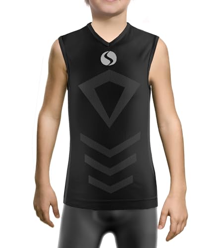 sesto senso Kind Junge Tank Top v Ausschnitt Sport Unterhemd Thermo ärmellos Unterwäsche Unterziehshirt 2XS/XS Nero Black Schwarz von sesto senso