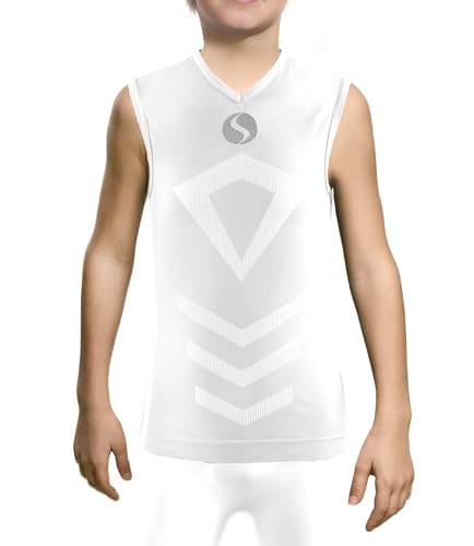 sesto senso Kind Junge Tank Top v Ausschnitt Sport Unterhemd Thermo ärmellos Unterwäsche Unterziehshirt 2XS/XS Weiss White weiß von sesto senso