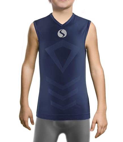 sesto senso Kind Junge Tank Top v Ausschnitt Sport Unterhemd Thermo ärmellos Unterwäsche Unterziehshirt 4XS/3XS Navy Blue dunkelblau von sesto senso