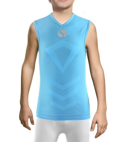 sesto senso Kind Junge Tank Top v Ausschnitt Sport Unterhemd Thermo ärmellos Unterwäsche Unterziehshirt 4XS/3XS hellblau Türkis Blue von sesto senso