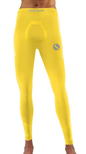 sesto senso Lange Unterhosen Herren Sport Bunt Kompressionshose Laufhose S/M Gelb Yellow von sesto senso