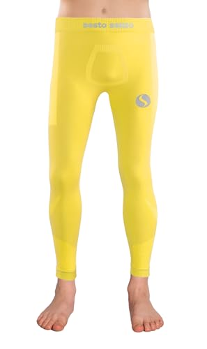 sesto senso Lange Unterhosen Thermo Kinder Jungen Gelb Sport Bunt Kompressionshose Laufhose 2XS/XS Yellow von sesto senso