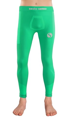 sesto senso Lange Unterhosen Thermo Kinder Jungen Grün Sport Bunt Kompressionshose Laufhose 2XS/XS Green von sesto senso