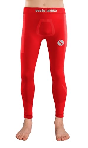 sesto senso Lange Unterhosen Thermo Kinder Jungen Rot Sport Bunt Kompressionshose Laufhose 2XS/XS Red von sesto senso