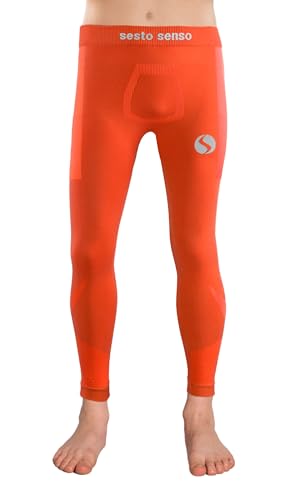 sesto senso Lange Unterhosen Thermo Kinder Jungen Sport Bunt Kompressionshose Laufhose 2XS/XS Orange von sesto senso