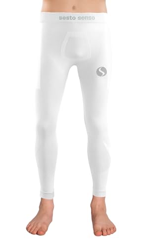 sesto senso Lange Unterhosen Thermo Kinder Jungen weiß Sport Bunt Kompressionshose Laufhose 2XS/XS White von sesto senso