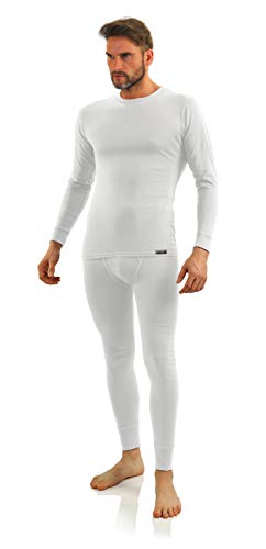 sesto senso Lange Unterwäsche Herren Set Baumwolle Langarmes Unterhemd Lange Unterhose Thermounterwäsche Winter Funktionsunterwäsche S Set Weiß von sesto senso
