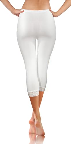 sesto senso Leggings mit Spitze Damen Weiß Weiss Capri 7/8 Baumwolle L White von sesto senso