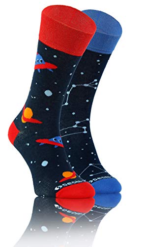 sesto senso Lustige Baumwolle Socken Damen Herren Bunte Ungleiche Funny Socks Außerirdischer 35-38 Ufo von sesto senso