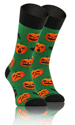 sesto senso Lustige Baumwolle Socken Damen Herren Bunte Ungleiche Funny Socks Kürbis Halloween Schläger Fledermaus 39-42 Pumpkin von sesto senso